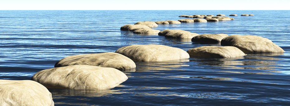 peaceful calm water with stepping stones