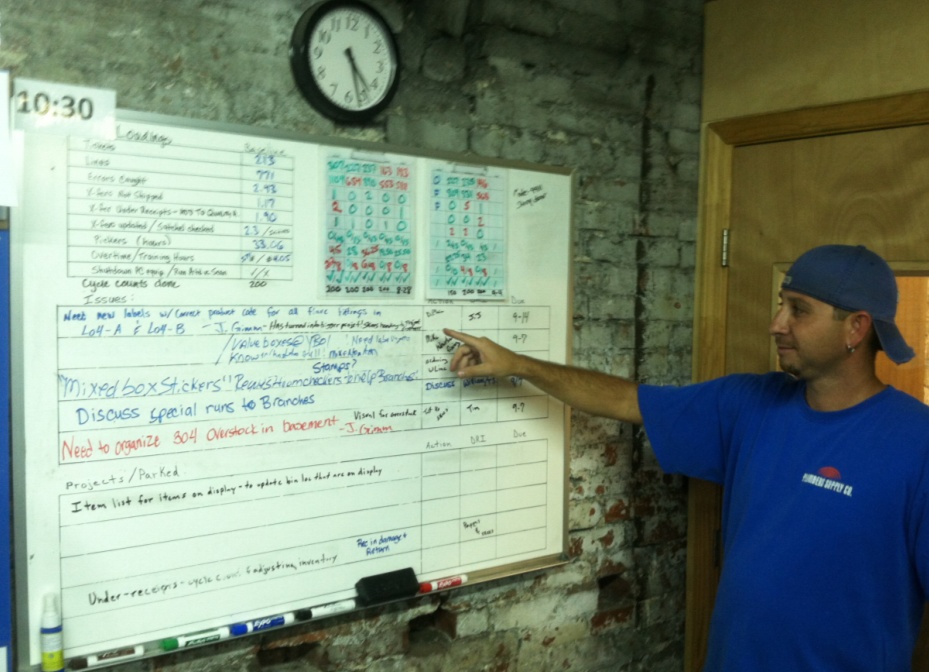 The WAR board in the pick/pack area at Plumbers Supply.