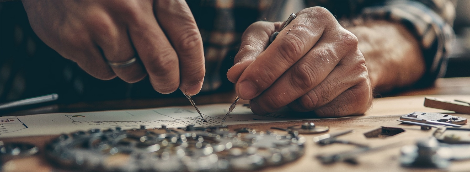 A craftsman's hands working on tools.