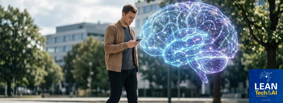 person walking with AI as second brain