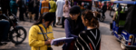 Women in Nepal in group talking in public